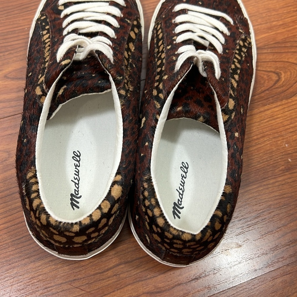 Madewell Genuine Calf Hair Sidewalk Low-Top Sneakers Painted Leopard Sz 10M - Picture 8 of 9